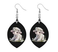 Cute Lamb Flower Round Wooden Earrings Boho Drop Pendant Fashion Gifts for Women