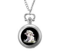 Cute Lamb Flower Vintage Pocket Watch with Chain Arabic Numerals Scale Quartz Pocket Watches Gifts for Men Women