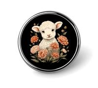 Cute Lamb Flowers Round Brooch Pin Button Lapel Tie Badge Hat Clothes Accessories for Men Women