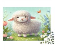 Cute Lamb in Flowers 1000 Pieces Jigsaw Puzzles for Adults & Children, Recycled Cardboard, Non-Reflective, Meadow Lamb, Stress Relief Fun, Great Gift Idea for Home Decor 52x38cm/1000pcs