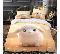 Cute Lamb Plush Quilt Cover 3D Design Printed Super Soft 3-Piece Bedding Set Zipper Cartoon Soft Toy Duvet Cover Luxury Durable for Teens Adults Kids Women Youth Boys Girls Single（140x200cm）