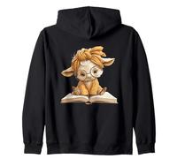 Cute Lamb Reading Book Headwrap Design Zip Hoodie