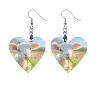 Cute Lamb Sheep Round Wooden Earrings Boho Drop Pendant Fashion Gifts for Women