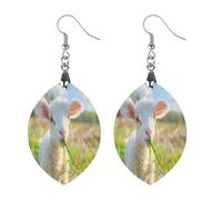 Cute Lamb Sheep Round Wooden Earrings Boho Drop Pendant Fashion Gifts for Women