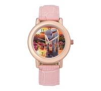 Cute Lamb Sunset Wrist Watches for Women Men Ladies Stainless Steel Quartz Watch with PU Strap