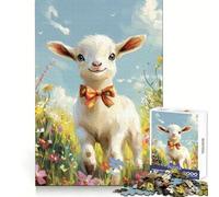 Cute Lamb with Bow Tie Painting Jigsaw Puzzles 1000 Pieces for Adults Memory Boost Decompress Pattern Assemble Wall Display (38x26cm)