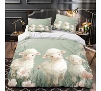 Cute Lambs Quilt Cover 3D Design Printed Wrinkle-Resistant 3-Piece Bedding Set Zipper Pastel Nursery Comforter Cover Luxury Machine Washable for Teens Adults Women Kids Girls Double（200x200cm）