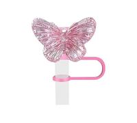 Cute Laser for Stanley Straw Covers, Butterfly Straw Cover Cap for Stanley 30&40 Oz Tumbler, 10mm Straw Topper for Stanley Cup, Reusable Drinking Straw Caps Cup Accessories (Pink)
