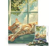 Cute Lazy Cat Jigsaw Puzzles 1000 Pieces for Adults Stress Free Home Play Enjoyable Challenge Furniture Decor (38x26cm)