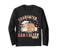 Cute Lazy Girl Graduation Sloth Can I Sleep Now Coquette Bow Long Sleeve T-Shirt
