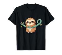 Cute Lazy Sloth Hanging On Jungle Vine Cartoon T-Shirt