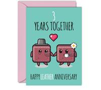 Cute Leather Anniversary Card for Boyfriend Girlfriend - 3 Years Together - Happy 3rd Wedding Anniversary Cards for Women Men, A5 Greeting Cards Anniversaries