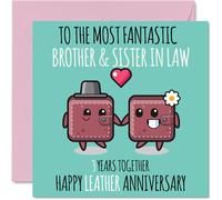 Cute Leather Anniversary Card for Brother & Sister In Law, 3 Years Together