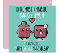 Cute Leather Anniversary Card for Dad & Step Mum, 3 Years Together