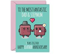 Cute Leather Anniversary Card for Dad & Step Mum - 3 Years Together - Happy 3rd Wedding Anniversary Cards for Step Mum Dad, A5 Greeting Cards Anniversaries