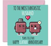 Cute Leather Anniversary Card for Husband, 3 Years Together