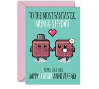 Cute Leather Anniversary Card for Mum & Step Dad, 3 Years Together