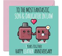 Cute Leather Anniversary Card for Son & Daughter In Law, 3 Years Together