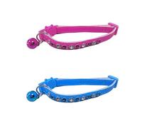 Cute Leather Cat Collar with Sparkly Bling Diamante Diamond Effect Stones, Quick Release & Bell For Cats & Kittens (Pink)