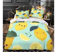 Cute lemon design 3D Printing Comforter Cover 3-Piece Premium Microfibre Stain-Resistant Kawaii cartoon Quilt Cover 2 Pillow Shams Zippered Closure Bed Ensemble Family Guests Double（200x200cm）