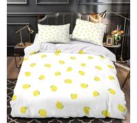 Cute lemon pattern 3D Printing Comforter Cover 3-Piece Premium Microfibre Stain-Resistant Cartoon doodle Quilt Cover 2 Pillow Shams Zippered Closure Bed Ensemble Family Guests Double（200x200cm）