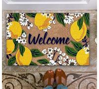 Cute Lemons with Flowers Non Slip Backed Entryway Rugs for Indoor Outdoor Entrance Floor Door Mat Dries Quickly Kitchen Mat 24x16 Inch