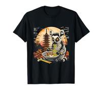 Cute Lemur Eating Ramen Pagoda Tower Sunset Japanese Noodles T-Shirt