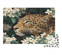 Cute Leopard Among Jasmine Flowers Jigsaw Puzzles Challenge Toy Educational Games Home Decoration for Adults& Teenager Age 14 Years Up 1000pcs (75x50cm)