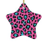 Cute Leopard Christmas Ceramic Star Ornament with Hanging Cord, Double-Sided Print Hanging Decoration for Home & Tree
