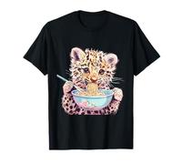 Cute Leopard Eating Ramen Noodles Artwork Anime Kawaii T-Shirt