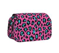 Cute Leopard Flip-Top Double-Layer Pencil Case,Large Capacity (Holds 50 Pens/Pencis),Full-Print Durable Polyester School Office Supplies