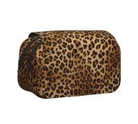 Cute Leopard Flip-Top Double-Layer Pencil Case,Large Capacity (Holds 50 Pens/Pencis),Full-Print Durable Polyester School Office Supplies