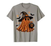Cute Leopard Ghost Groovy for Women Girls Kids Halloween T-Shirt