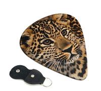 Cute Leopard Guitar Picks 6 Pack with Leather Guitar Pick Holder Keychain, Plectrum Key Fob Cases Bag, Abstract Art Plectrum for Acoustic Electric Guitar, Ukulele 0.96mm