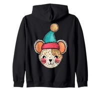 Cute Leopard Mouse Hat Whimsical Face Zip Hoodie