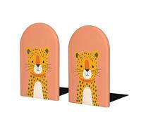 Cute Leopard Playful Minimalism Bookends For Shelves 2 Pcs Wooden Book Stopper Organizer For Home Office Libraries