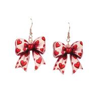 Cute Leopard Print Heart Bow Dangle Earrings for Women Romantic Red Pink Acrylic Drop Earrings Jewelry Gift for Valentine's Day Dating Party, Zinc, No Gemstone