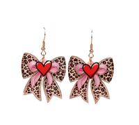 Cute Leopard Print Heart Bow Dangle Earrings for Women Romantic Red Pink Acrylic Drop Earrings Jewelry Gift for Valentine's Day Dating Party, Zinc, No Gemstone