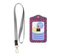 Cute Leopard Print Id Badge Holder with Lanyard Wallet, Pu Leather Id Badge Card Holder with 1 Clear Id Window and Neck Lanyard(2pcs)