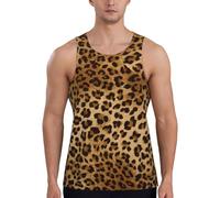 Cute Leopard Print Men's Sleeveless Muscle Tank Top, Quick Dry Bodybuilding Beach Tee for Gym Workout, Black, XL