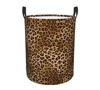 Cute Leopard Print Round Single-Layer Dirty Laundry Basket – Full-Width Printed Design, Waterproof Oxford Cloth Material, Suitable For Various Rooms