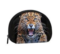 Cute Leopard Printed Coin Purse Wallet, Shell Shape Mini Change Pouch Holder for Men Women