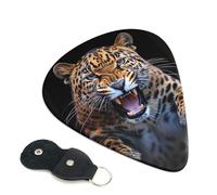 Cute Leopard Printed Guitar Picks, 6 Pack with Leather Keychain Pick Holder - 0.46mm, 0.71mm, 0.96mm Assorted Thickness for Acoustic Ukulele, Electric Guitar, Acoustic Guitar, Bass