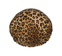 Cute Leopard Printed Reusable Bathing Cap, Dual Layer Hair Cover For Long Thick Hair, 10.6in Headgear