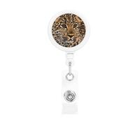 Cute Leopard Retractable Badge Reel Heavy Duty Badge Holder with Belt Clip Retractable Lanyards ID Card Holder with Keychain Name Badge Clips for Office Nurse Employee