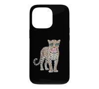 Cute Leopard With Bubble Gum Heart Glasses Sassy Animal Art Case for iPhone 13 Pro