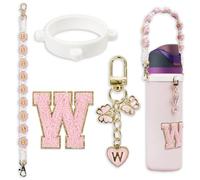 Cute Letter Charm Set Compatible with Owala Water Bottle 24 oz, 32 oz, 40 oz, Owala Kids, Owala Coffee Tumbler, Owala FreeSip - Includes Handle Strap, for Owala & Stanley Cup Accessories (Pink, W)