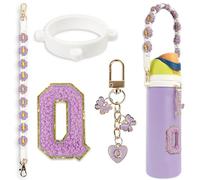 Cute Letter Charm Set Compatible with Owala Water Bottle 24 oz, 32 oz, 40 oz, Owala Kids, Owala Coffee Tumbler, Owala FreeSip - Includes Handle Strap, for Owala & Stanley Cup Accessories (Purple, Q)