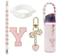 Cute Letter Charm Set Compatible with Owala Water Bottle 24 oz, 32 oz, 40 oz, Owala Kids, Owala Coffee Tumbler, Owala FreeSip - Includes Handle Strap, for Owala & Stanley Cup Accessories (Pink, Y)