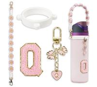 Cute Letter Charm Set Compatible with Owala Water Bottle 24 oz, 32 oz, 40 oz, Owala Kids, Owala Coffee Tumbler, Owala FreeSip - Includes Handle Strap, for Owala & Stanley Cup Accessories (Pink, Q)